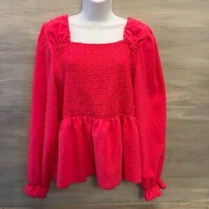 SHEIN Curve Hot Pink Swiss Dot BabyDoll Peasant Blouse Size 3XL Good Condition